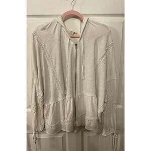 POL Oversized Beachy Lace Trime Full Zip Balloon Sleeve Hoodie, L